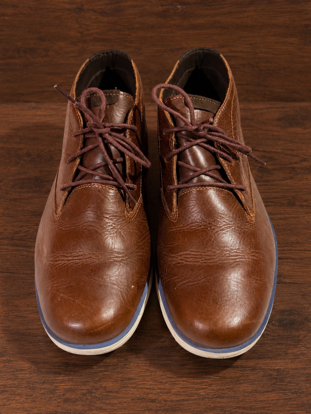 Timberland Brown Leather Chukka Boots with Blue-Trim Sole